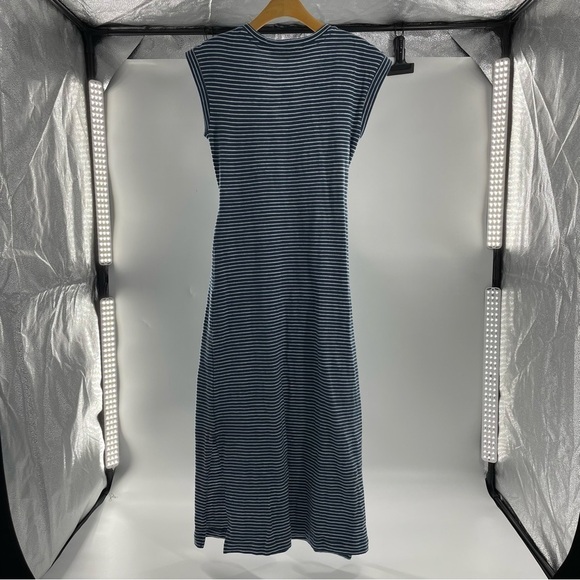 NWT Loft Striped Tie Waist V-Neck Midi Dress - 100% Cotton Blue Neutral - Picture 8 of 12